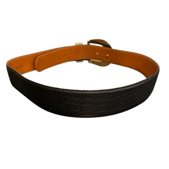 Jana Croc Embossed Leather Belt Black Gold MED - Picture 3 of 5
